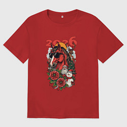 Футболка оверсайз женская Красная огненная лошадь 2026, цвет: красный