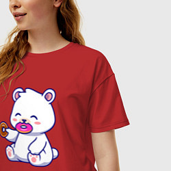 Футболка оверсайз женская Мишка с пончиками, цвет: красный — фото 2