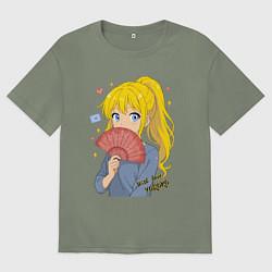 Футболка оверсайз женская Ёроко с веером, цвет: авокадо