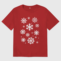 Футболка оверсайз женская Снежный орнамент, цвет: красный