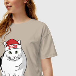 Футболка оверсайз женская Мемный кот Бендер - 2026, цвет: миндальный — фото 2