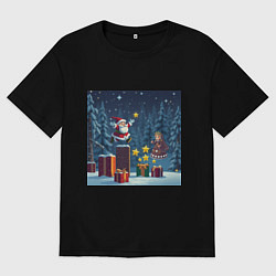 Футболка оверсайз женская Дед Морозио и Принцесса Снегурочка: вперёд за звёз, цвет: черный