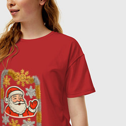 Футболка оверсайз женская Дем Мороз и гирлянда, цвет: красный — фото 2