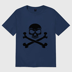 Футболка оверсайз женская Череп и перекрещенные кости, цвет: тёмно-синий