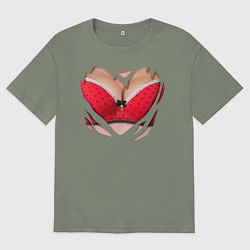 Футболка оверсайз женская Красный бюст, цвет: авокадо