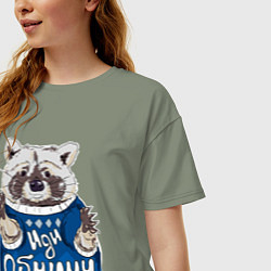 Футболка оверсайз женская Енот: Иди обниму, цвет: авокадо — фото 2