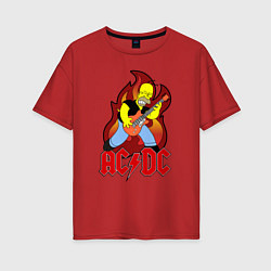 Футболка оверсайз женская AC/DC Homer, цвет: красный