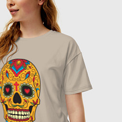 Футболка оверсайз женская Мексиканский череп, цвет: миндальный — фото 2