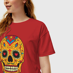 Футболка оверсайз женская Мексиканский череп, цвет: красный — фото 2