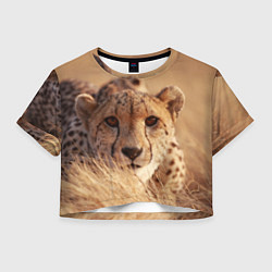 Футболка 3D укороченная женская Гепард в траве, цвет: 3D-принт