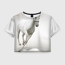 Футболка 3D укороченная женская Белый конь, цвет: 3D-принт