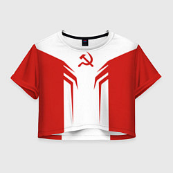 Футболка 3D укороченная женская СССР воин, цвет: 3D-принт
