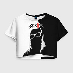 Футболка 3D укороченная женская Skrillex: Black & White, цвет: 3D-принт