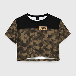 Футболка 3D укороченная женская USYK Camo, цвет: 3D-принт