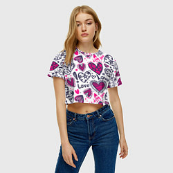 Футболка 3D укороченная женская Love - pink hearts, цвет: 3D-принт — фото 2