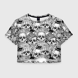 Футболка 3D укороченная женская Hipster skulls, цвет: 3D-принт