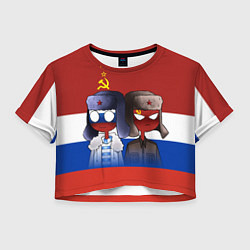 Футболка 3D укороченная женская СССР - Россия, цвет: 3D-принт