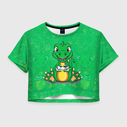 Футболка 3D укороченная женская Дракоша-геймер, цвет: 3D-принт