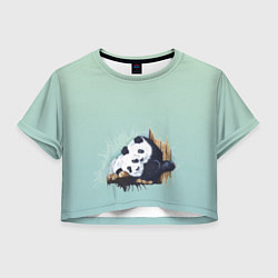 Футболка 3D укороченная женская Акварельные панды, цвет: 3D-принт