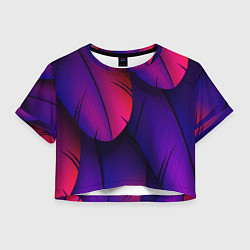 Футболка 3D укороченная женская Фиолетовые Перья, цвет: 3D-принт