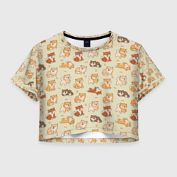 Футболка 3D укороченная женская Шиба-Ину, цвет: 3D-принт