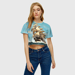 Футболка 3D укороченная женская Парусник, цвет: 3D-принт — фото 2