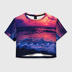 Футболка 3D укороченная женская Закат на берегу, цвет: 3D-принт