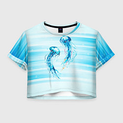Футболка 3D укороченная женская Медузы, цвет: 3D-принт