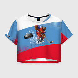 Футболка 3D укороченная женская Русский хоккей, цвет: 3D-принт