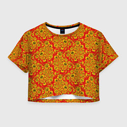 Футболка 3D укороченная женская Хохломские узоры, цвет: 3D-принт