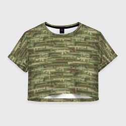 Футболка 3D укороченная женская Оружие камуфляж, цвет: 3D-принт