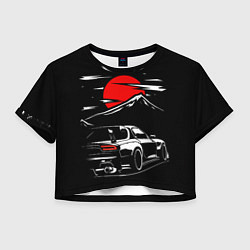 Футболка 3D укороченная женская MAZDA RX 7 Мазда при свете красной луны, цвет: 3D-принт