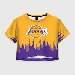 Футболка 3D укороченная женская LA LAKERS NBA FIRE ЛЕЙКЕРС ОГОНЬ, цвет: 3D-принт