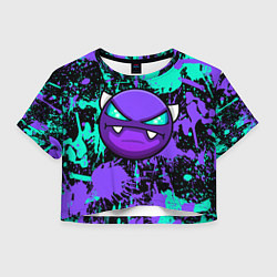 Футболка 3D укороченная женская GEOMETRY DASH NEON DEMON LEVELS, НЕОНОВЫЕ БРЫЗГИ К, цвет: 3D-принт