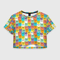 Футболка 3D укороченная женская Разноцветные Мультяшные Котики, цвет: 3D-принт