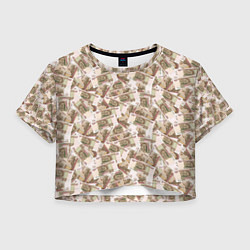 Футболка 3D укороченная женская Купюры 100 рублей, цвет: 3D-принт