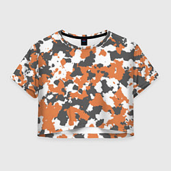 Футболка 3D укороченная женская Orange Camo, цвет: 3D-принт