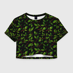 Женский топ Яркие зеленые листья на черном фоне