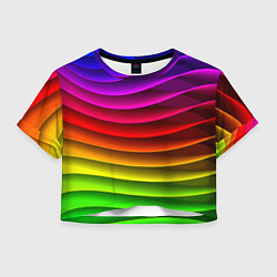 Футболка 3D укороченная женская Color line neon pattern Abstraction Summer 2023, цвет: 3D-принт