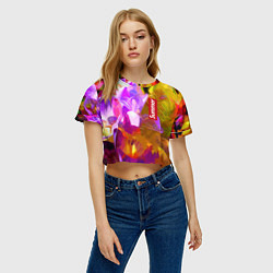 Футболка 3D укороченная женская Красочный цветочный узор Лето Colorful Floral Patt, цвет: 3D-принт — фото 2