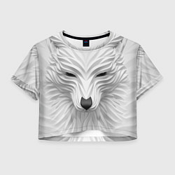 Футболка 3D укороченная женская Волк - белый, цвет: 3D-принт