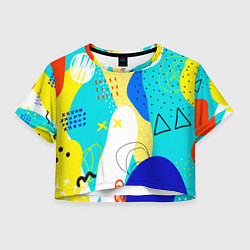 Футболка 3D укороченная женская ABSTRACT COLORED GEOMETRIC SHAPES, цвет: 3D-принт