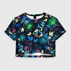 Футболка 3D укороченная женская Color summer night Floral pattern, цвет: 3D-принт