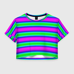 Футболка 3D укороченная женская Зеленый и фиолетовые яркие неоновые полосы striped, цвет: 3D-принт