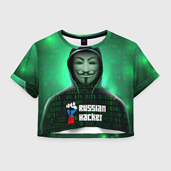 Футболка 3D укороченная женская Russian hacker green, цвет: 3D-принт