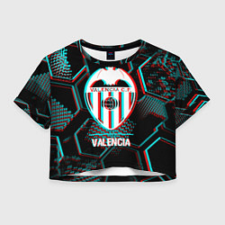 Футболка 3D укороченная женская Valencia FC в стиле glitch на темном фоне, цвет: 3D-принт