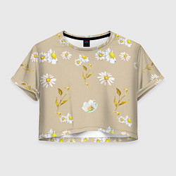 Футболка 3D укороченная женская Цветущие Ромашки, цвет: 3D-принт