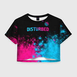 Футболка 3D укороченная женская Disturbed - neon gradient: символ сверху, цвет: 3D-принт