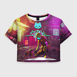 Футболка 3D укороченная женская Stray - cat & robot, цвет: 3D-принт