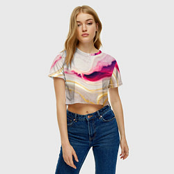 Футболка 3D укороченная женская Золотые и розовые мраморные узоры, цвет: 3D-принт — фото 2